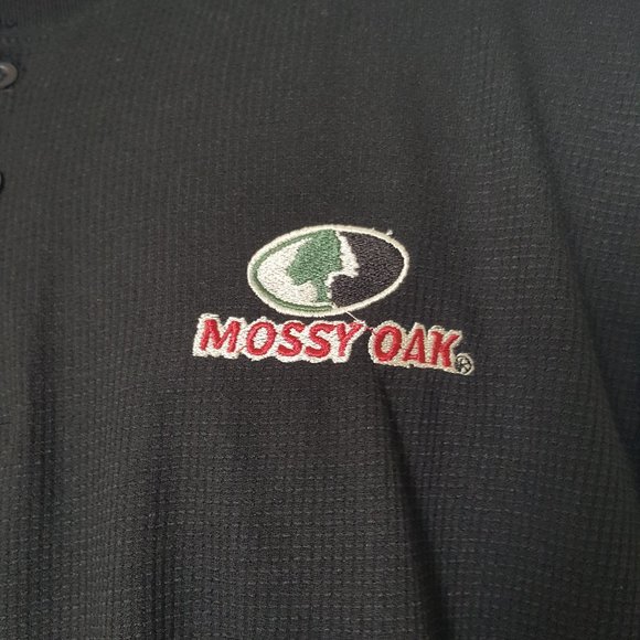 Black Button Collar Mossy Oak Long Sleeve Slip On Pull Over Shirt Mens Size XL - Picture 3 of 8